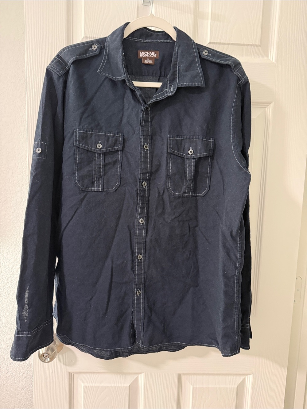 Michael Kors Men's Dark Navy Button-Front Casual Shirt